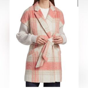 Cinq à Sept Aretha Plaid Mixed Media Coat NWT